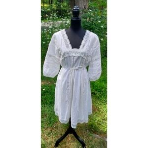 {Anthropologie eri + ali } "Milk Maid " Midi White Dress L cottage beachy boho